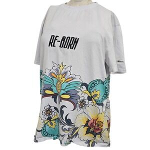 BKYS RE-BORN‎ M Tee Floral Border Graphic Streetwear Urban Luxury Cotton Stretch